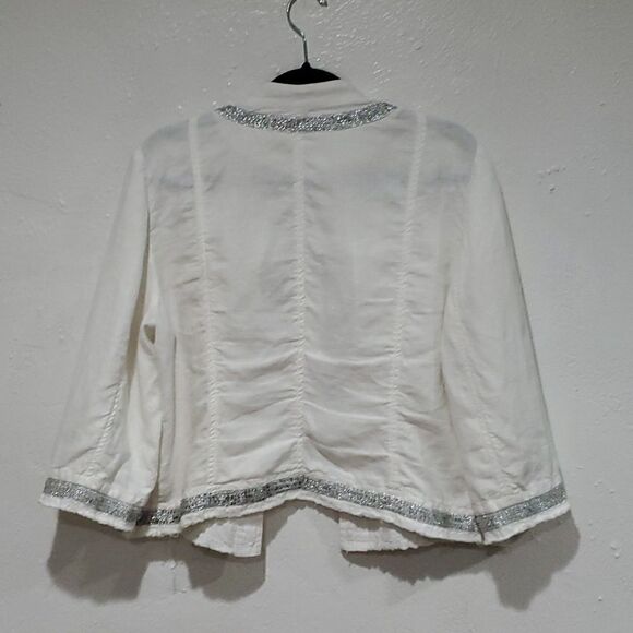 Chico's 100% Linen White Jacket Wiih Silver Beading and Sequins - Picture 7 of 16